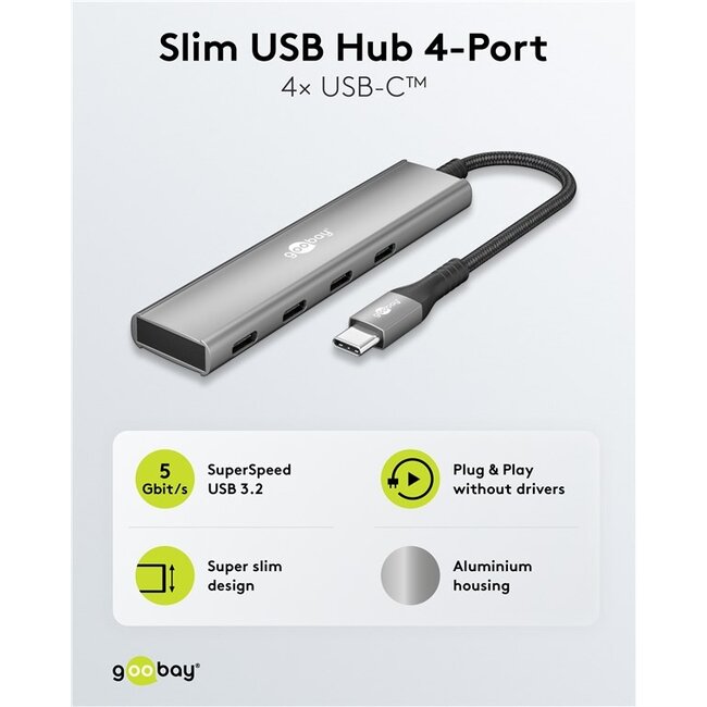 Goobay USB hub (USB-C) | 4x USB-C | USB3.0 5 Gbps | aluminium | 0,10 meter