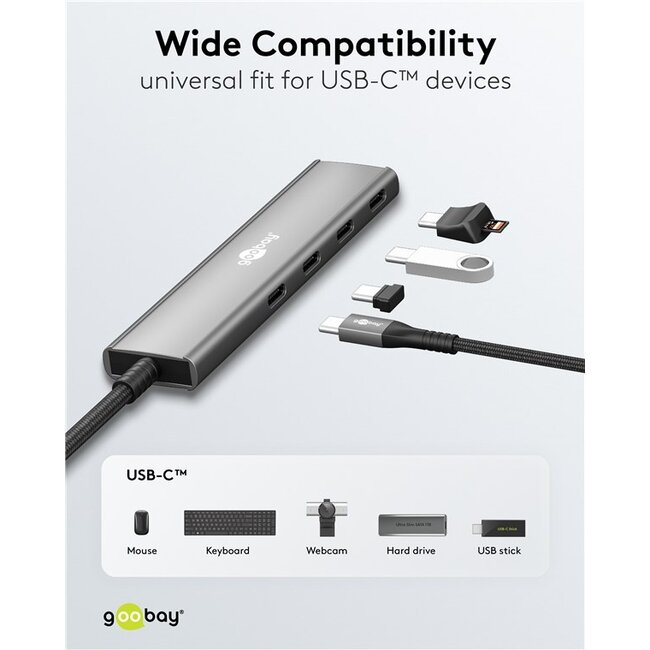 Goobay USB hub (USB-C) | 4x USB-C | USB3.0 5 Gbps | aluminium | 0,10 meter
