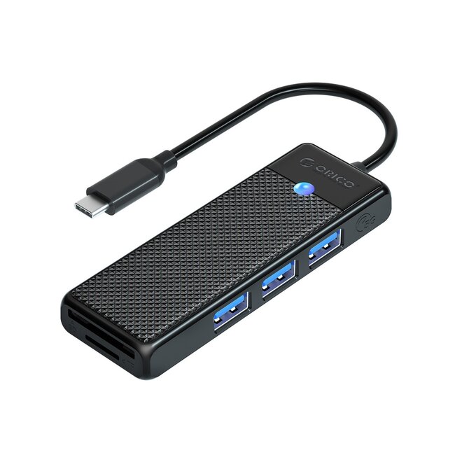 Orico compacte USB-C hub | 3x USB-A en kaartlezer | busgevoed | USB3.0 5 Gbps | zwart | 0,15 meter