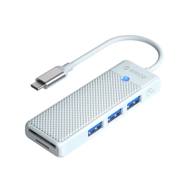 Orico compacte USB-C hub | 3x USB-A en kaartlezer | busgevoed | USB3.0 5 Gbps | wit | 0,15 meter