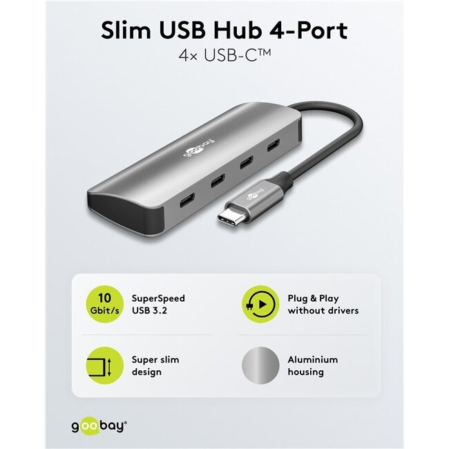 Goobay USB hub (USB-C) | 4x USB-C | USB3.1 10 Gbps | aluminium | 0,10 meter