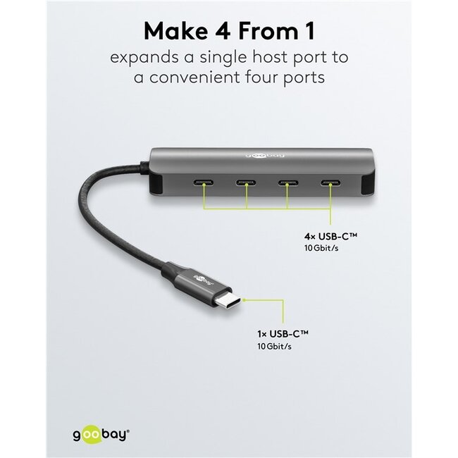 Goobay USB hub (USB-C) | 4x USB-C | USB3.1 10 Gbps | aluminium | 0,10 meter