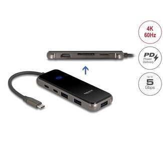DeLOCK Delock USB Type-C™ Docking Station 4K - HDMI / USB Hub / SD - Mirco SD slot / PD 3.0 85 W Tempered Glass Surface