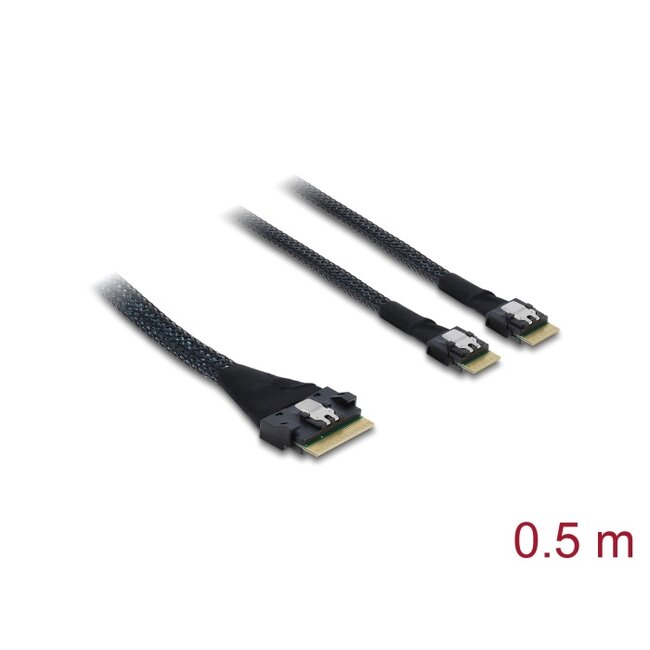 Delock PCIe 4.0 Cable Slim SAS SFF-8654 8i to 2 x Slim SAS SFF-8654 4i 0.5 m