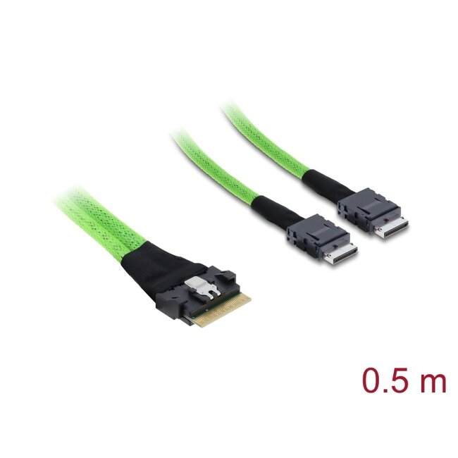 Delock PCIe 4.0 Cable Slim SAS SFF-8654 8i to 2 x OCuLink SFF-8611 4i 0.5 m