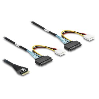 DeLOCK Delock PCIe 4.0 Cable Slim SAS SFF-8654 8i to 2 x U.2 SFF-8639 female + power connector 0.5 m
