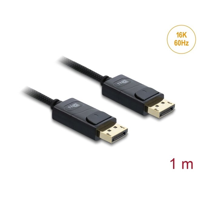 Delock Coaxial DisplayPort cable 16K 60 Hz 80 Gbps with braided coating 1 m
