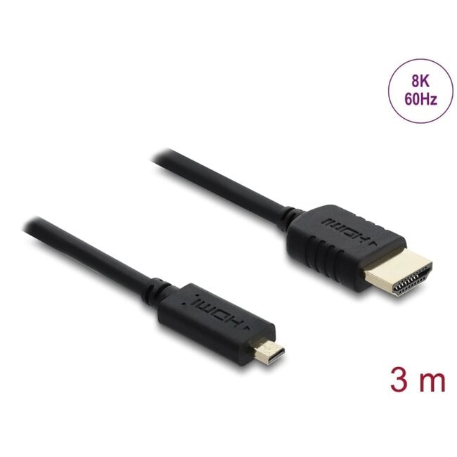 Delock Coaxial High Speed HDMI cable HDMI male to Micro HDMI male 8K 60 Hz 3 m