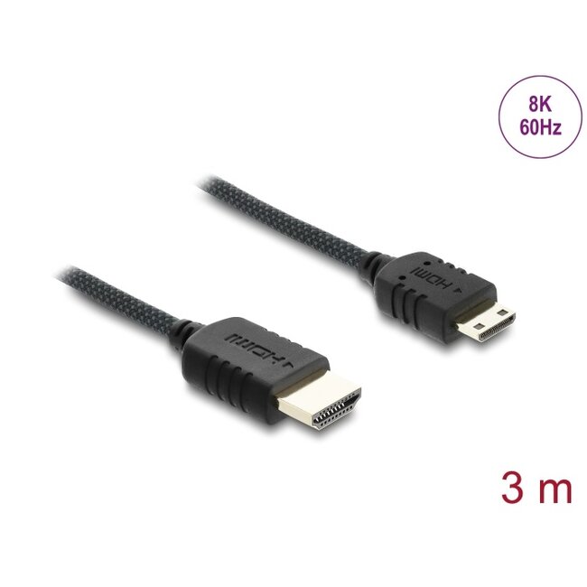 Delock Coaxial High Speed HDMI cable HDMI male to Mini HDMI male 8K 60 Hz with braided coating 3 m