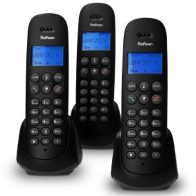 Draadloze telefoon met 3 handsets Zwart