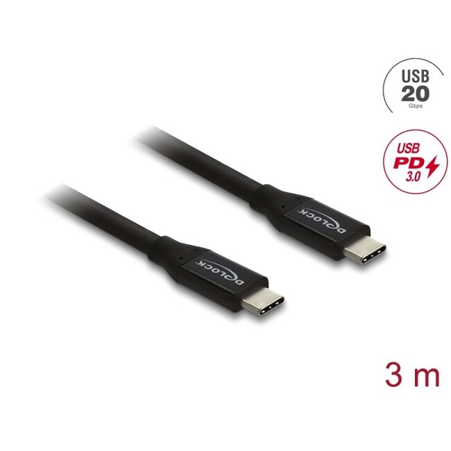 Delock Coaxial USB 20 Gbps cable USB PD 3.0 60 W 3 m