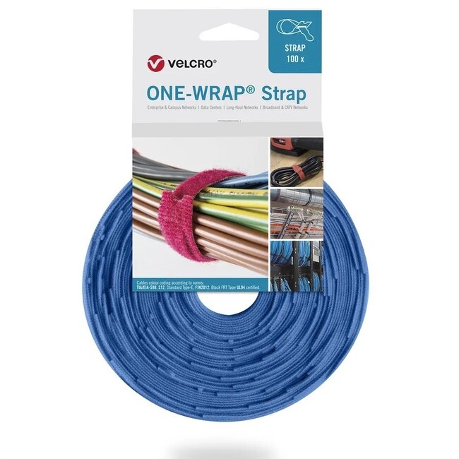 Velcro One-Wrap klittenband kabelbinders | 330 x 12mm | blauw | 100 stuks