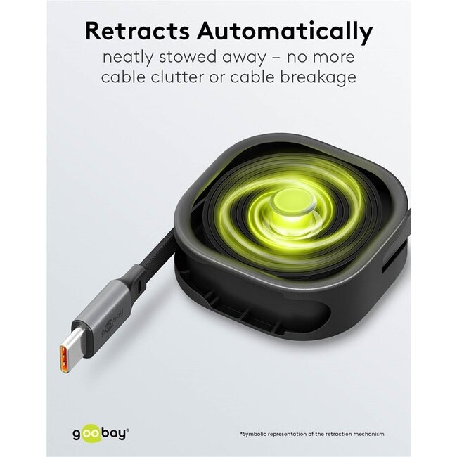 Goobay USB-C uittrekbare kabel | USB2.0 | 15W | zwart | 1 meter