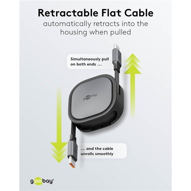 Goobay USB-C uittrekbare kabel | USB2.0 | 15W | zwart | 1 meter