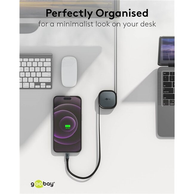 Goobay USB-C uittrekbare kabel | USB2.0 | 15W | zwart | 1 meter