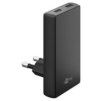 Goobay Goobay flat USB lader | 2x USB-C PD | GaN | 45W | zwart