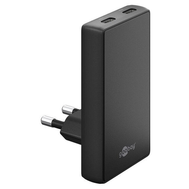 Goobay flat USB lader | 2x USB-C PD | GaN | 45W | zwart