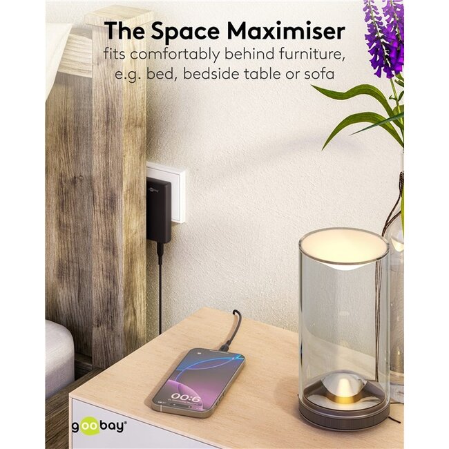 Goobay flat USB lader | 2x USB-C PD | GaN | 45W | zwart