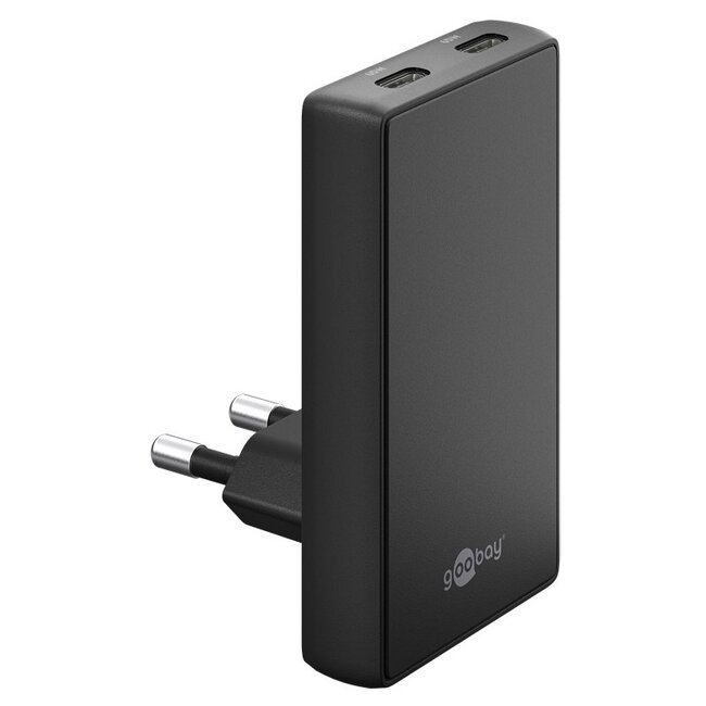 Goobay flat USB lader | 2x USB-C PD | GaN | 65W | zwart