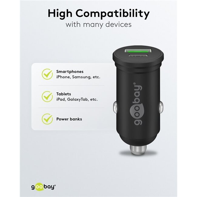 Goobay USB autolader | 1x USB-C PD en 1x USB-A QC | 45W