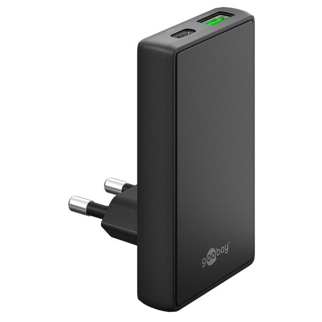 Goobay flat USB lader | USB-C PD + USB-A QC | GaN | 45W | zwart