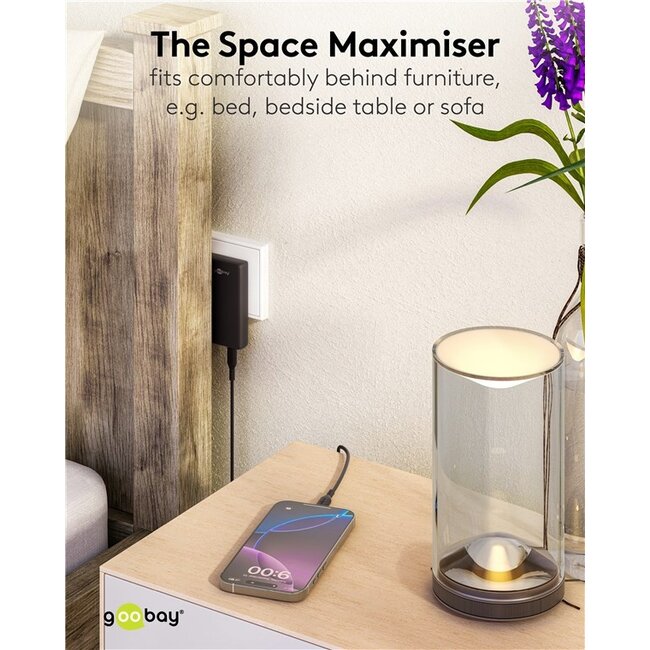 Goobay flat USB lader | USB-C PD + USB-A QC | GaN | 45W | zwart