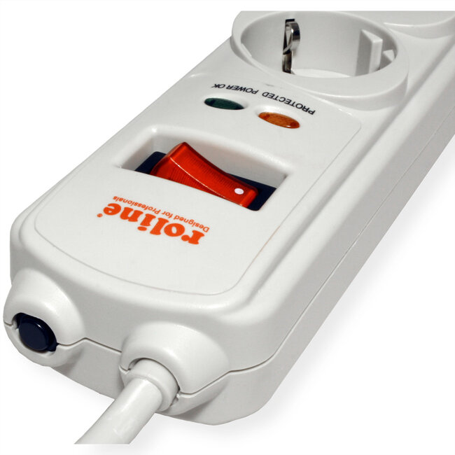 ROLINE SurgeSecure stekkerdoos 6-voudig, met overspanningsbeveiliging, wit, 1,8 m