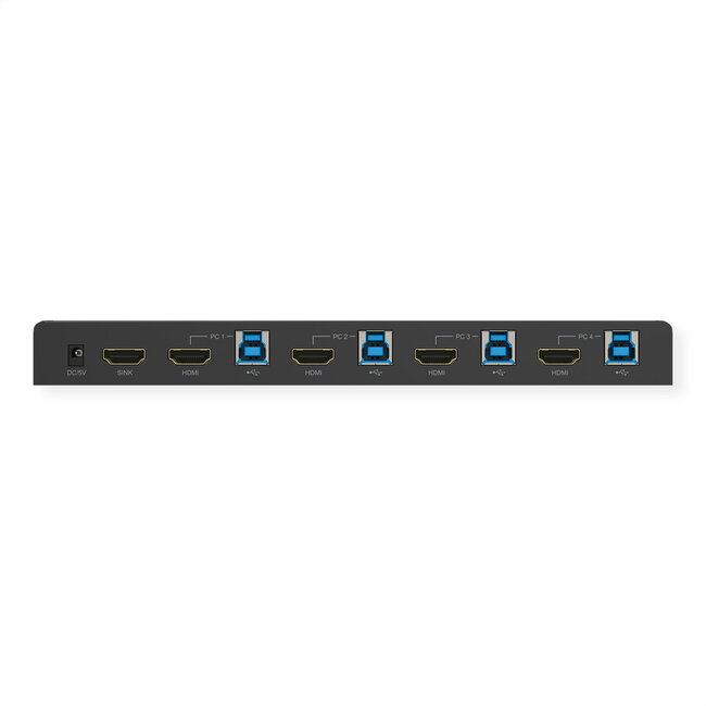 ROLINE KVM-switch, HDMI 4K, USB, 1 gebruiker - 4 pc's, met 3-poorts USB-hub