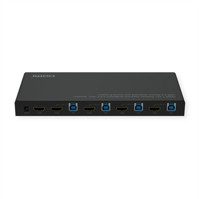 ROLINE KVM-switch, HDMI 4K, USB, 1 gebruiker - 4 pc's, met 3-poorts USB-hub