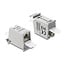 Delock RJ45 Coupler Cat.6A jack to jack with dust protection cap for DIN rail mounting, shielded grey / white