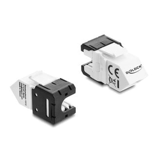 DeLOCK Delock Keystone Module RJ45 jack to LSA Cat.6A 45° angled connector, unshielded, 180° cable routing tool-free black / white