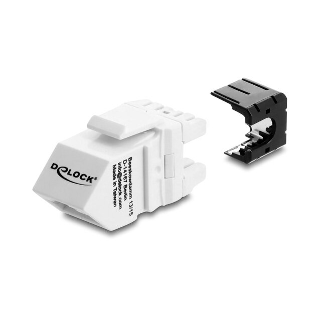 Delock Keystone Module RJ45 jack to LSA Cat.6A 45° angled connector, unshielded, 180° cable routing tool-free black / white