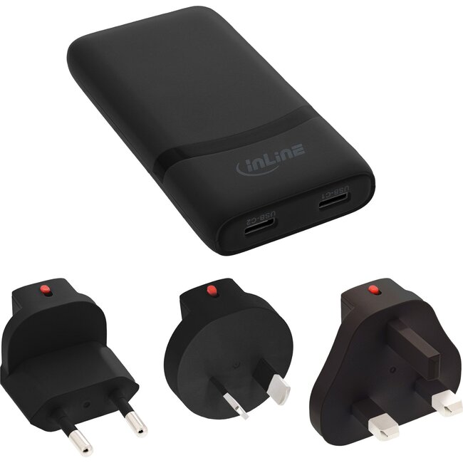InLine USB reislader set | 2x USB-C PD | GaN | 65W | zwart