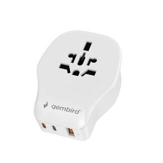 Gembird Gembird reisadapter set met USB lader | 2x USB-C PD + 1x USB-A QC | GaN | 20W