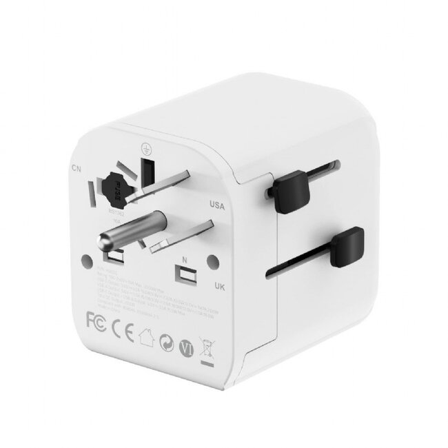 Gembird reisadapter met USB lader | USB-C PD + USB-A QC | GaN | 20W