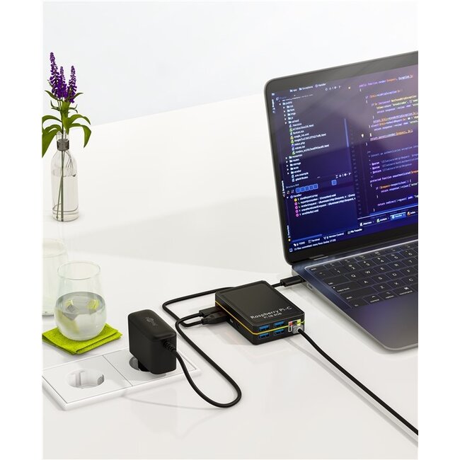 Goobay USB-C PD lader met vaste kabel | GaN | 27W | zwart | 1,25 meter