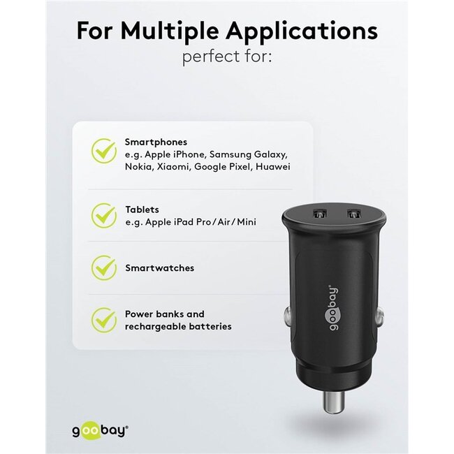 Goobay USB autolader | 2x USB-C PD | 30W | zwart