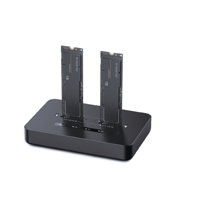 Desktop dual drive USB Type-C M.2 NVME (and SATA) SSD docking station, black