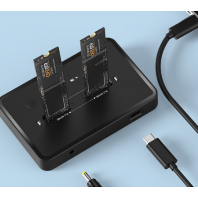 Desktop dual drive USB Type-C M.2 NVME (and SATA) SSD docking station, black