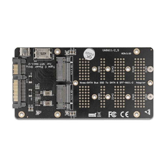 Delock Converter M.2 Key M NVMe SSD to OCuLink SFF-8612 and M.2 Key B SATA SSD to SATA