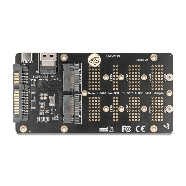Delock Converter M.2 Key M NVMe SSD to SFF-8654 and M.2 Key B SATA SSD to SATA