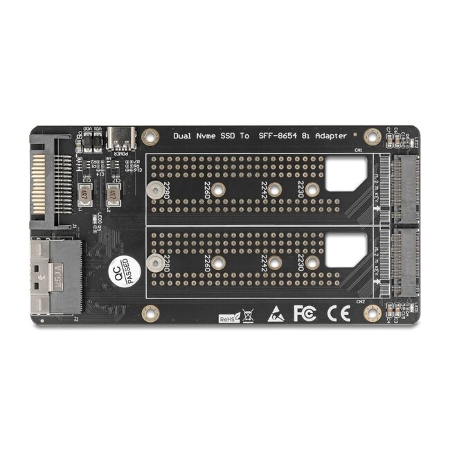 Delock SFF-8654 8i to 2 x M.2 Key M NVMe SSD Converter