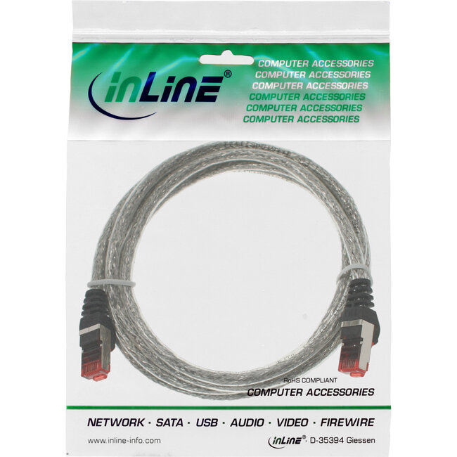 InLine® Patchkabel, S/FTP (PiMf), Cat.6, 250MHz, PVC, koper, transparant, 3m