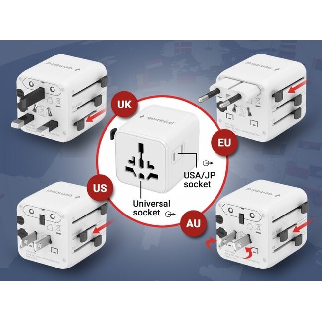 Gembird universele reisadapter | Wereld naar wereld