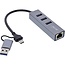InLine USB-A/USB-C naar RJ45 + 3x USB-A adapter | USB3.0 | CAT6 | aluminium | 0,15 meter