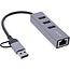 InLine USB-A/USB-C naar RJ45 + 3x USB-A adapter | USB3.0 | CAT6 | aluminium | 0,15 meter