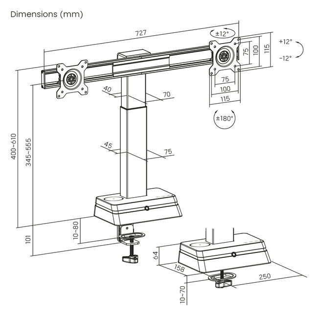 My Wall bureaubeugel | 2 monitoren tot 27 inch | Eye Tracker hoogteverstelling | zwart