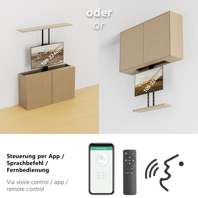 My Wall TV-liftbeugel | tot 88 inch | gemotoriseerd | app, stem en afstandsbediening