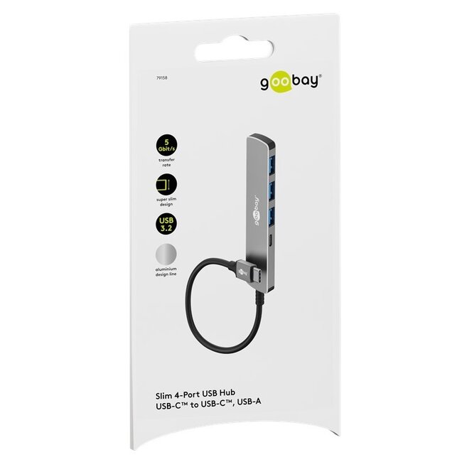 Goobay USB hub (USB-C) | 3x USB-A + 1x USB-C | USB3.0 5 Gbps | aluminium | 0,10 meter