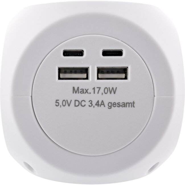 InLine stekkerdoos | 3 contacten | USB-A + USB-C | wit | 2 meter